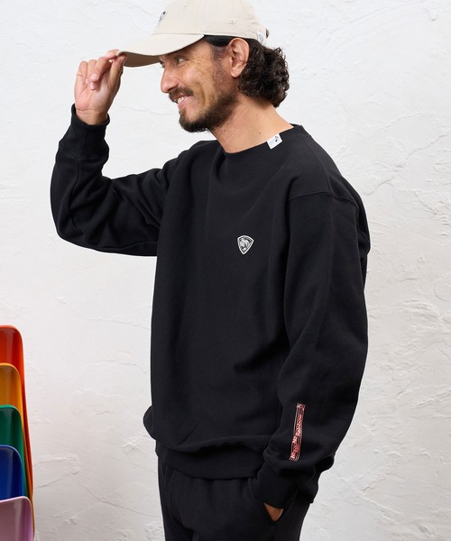 No Rain No Rainbow(ノーレインノーレインボー)の「msw1944- 12oz brushed lining trainer (musical note print ) クルーネックススウェット(NR26W-12)(スウェット・メンズ・アッシュ/ブラック×ピンク/ブラック×ホワイト・M/S/L/XL)」の9枚目の写真