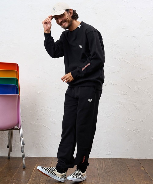 No Rain No Rainbow(ノーレインノーレインボー)の「msw1944- 12oz brushed lining trainer (musical note print ) クルーネックススウェット(NR26W-12)(スウェット・メンズ・アッシュ/ブラック×ピンク/ブラック×ホワイト・M/S/L/XL)」の10枚目の写真