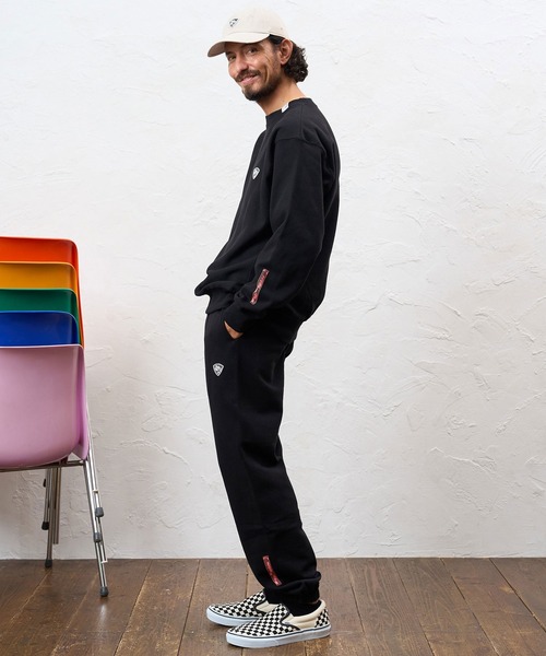 No Rain No Rainbow(ノーレインノーレインボー)の「msw1944- 12oz brushed lining trainer (musical note print ) クルーネックススウェット(NR26W-12)(スウェット・メンズ・アッシュ/ブラック×ピンク/ブラック×ホワイト・M/S/L/XL)」の11枚目の写真