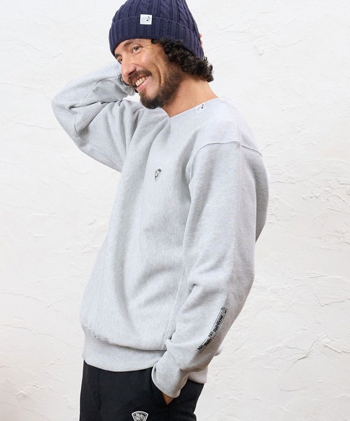 No Rain No Rainbow(ノーレインノーレインボー)の「msw1944- 12oz brushed lining trainer (musical note print ) クルーネックススウェット(NR26W-12)(スウェット・メンズ・アッシュ/ブラック×ピンク/ブラック×ホワイト・M/S/L/XL)」の13枚目の写真