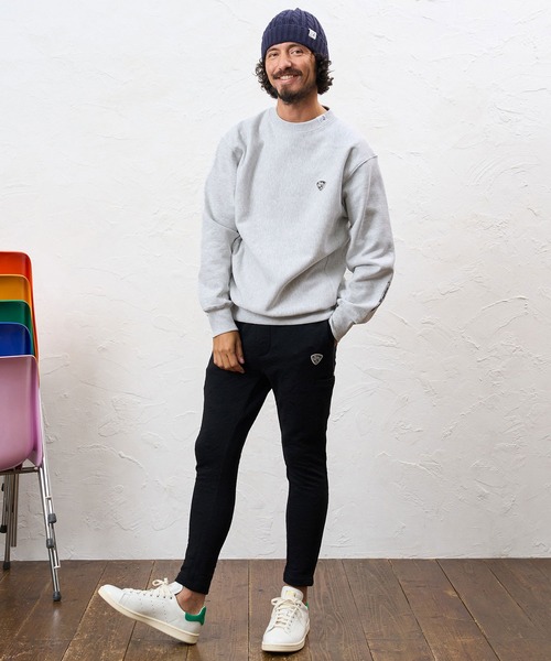 No Rain No Rainbow(ノーレインノーレインボー)の「msw1944- 12oz brushed lining trainer (musical note print ) クルーネックススウェット(NR26W-12)(スウェット・メンズ・アッシュ/ブラック×ピンク/ブラック×ホワイト・M/S/L/XL)」の14枚目の写真