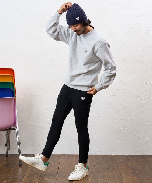 No Rain No Rainbow(ノーレインノーレインボー)の「msw1944- 12oz brushed lining trainer (musical note print ) クルーネックススウェット(NR26W-12)(スウェット・メンズ・アッシュ/ブラック×ピンク/ブラック×ホワイト・M/S/L/XL)」の15枚目の写真