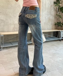 ローライズポケット柄切り替えフレアデニムパンツ