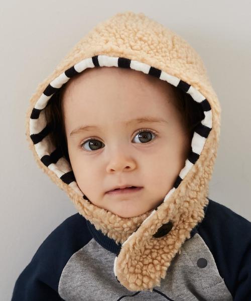 PONY GO ROUND(ポニーゴーラウンド)の「別注【PONY GO ROUND(ポニーゴーラウンド)】ボア キャップ◆(キャップ・キッズ・ナチュラル/ネイビー・48-50cm)」の2枚目の写真