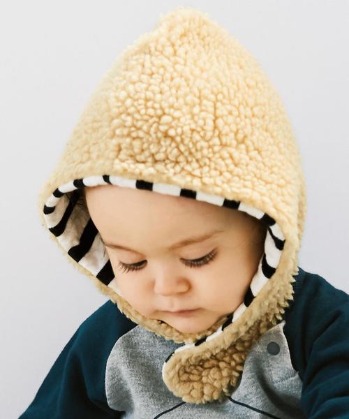 PONY GO ROUND(ポニーゴーラウンド)の「別注【PONY GO ROUND(ポニーゴーラウンド)】ボア キャップ◆(キャップ・キッズ・ナチュラル/ネイビー・48-50cm)」の5枚目の写真