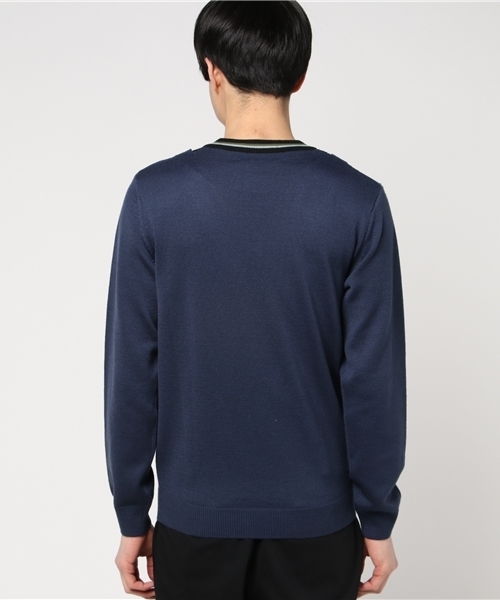 ラフシモンズ×フレッドペリー　Vネックニットセーター　S ネイビー FRED PERRY×RAF SIMONS（フレッドペリーラフシモンズ）の「FRED