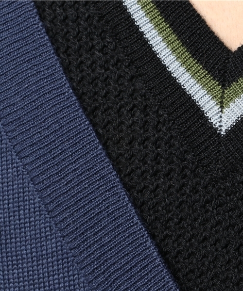 ラフシモンズ×フレッドペリー　Vネックニットセーター　S ネイビー FRED PERRY×RAF SIMONS（フレッドペリーラフシモンズ）の「FRED