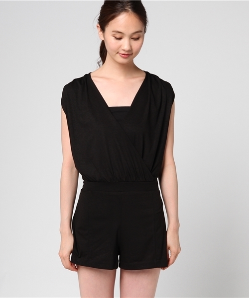 EGOIST（エゴイスト）の「カシュクールショートオールインワン1（つなぎ/オールインワン・レディース・ブラック/グレー・FREE）」の3枚目の写真