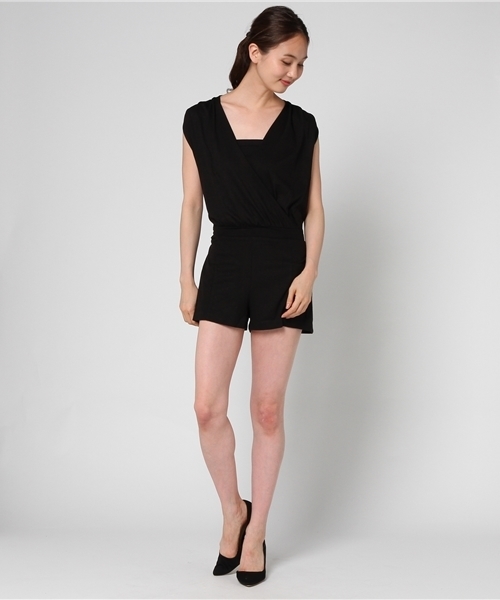 EGOIST（エゴイスト）の「カシュクールショートオールインワン1（つなぎ/オールインワン・レディース・ブラック/グレー・FREE）」の6枚目の写真