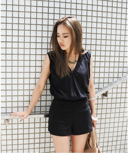 EGOIST（エゴイスト）の「カシュクールショートオールインワン1（つなぎ/オールインワン・レディース・ブラック/グレー・FREE）」の15枚目の写真