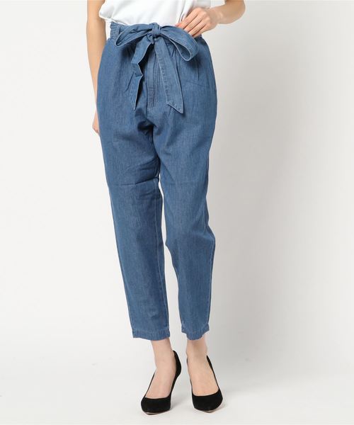 LOWRYS FARM（ローリーズファーム）の「タックリボンテーパードパンツ　782867（その他パンツ・レディース・チェック/ネイビー/ブラック/グレー/ブルー・LARGE/MEDIUM）」の4枚目の写真