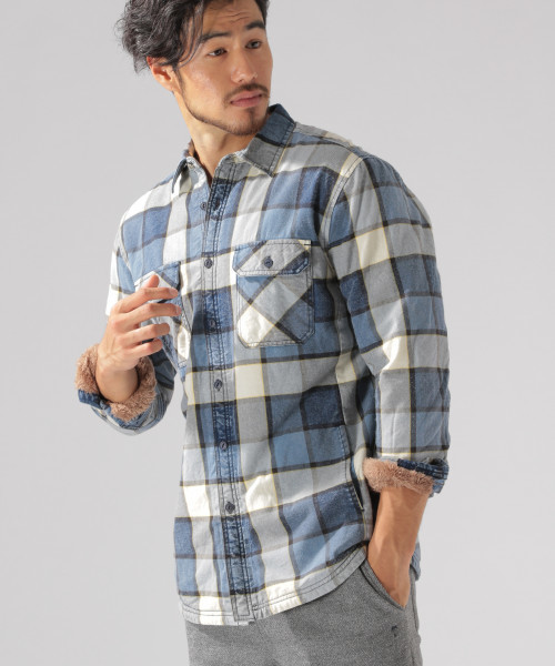 BAYFLOW(ベイフロー)の「インディゴチェックボアシャツ 18AW(シャツ/ブラウス・メンズ・レッド/ブルー・SMALL/MEDIUM/LARGE/X-LARGE)」の3枚目の写真