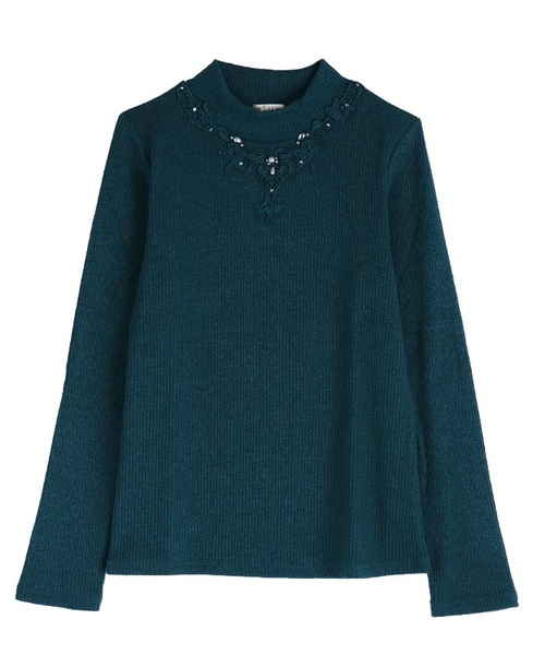 axes femme（アクシーズファム）の「モチーフレースインナープルオーバー（Tシャツ/カットソー・レディース・ブラック/ブルーグリーン/ワイン/キナリ・MEDIUM）」の3枚目の写真