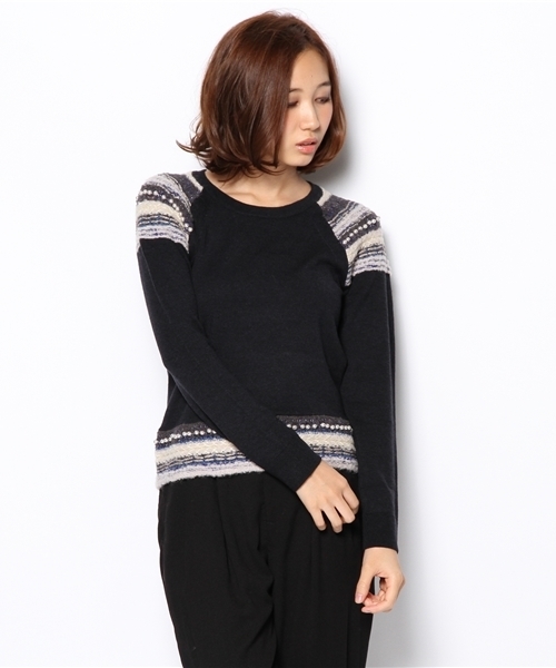 Another Edition（アナザーエディション）の「AE COL COMBI PO（ニット/セーター・レディース・ブラック/ライトグレー/コバルトブルー/ダークグリーン/オフホワイト/ダークグレー・フリー）」の2枚目の写真