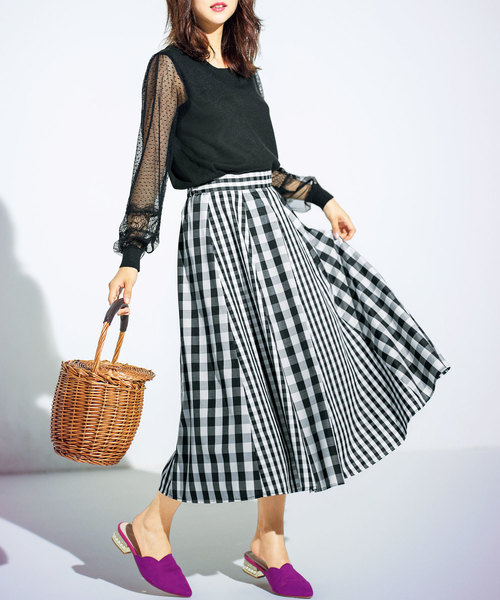 GeeRA（ジーラ）の「チェックプリント切替スカート（スカート・レディース・ブラック・X-LARGE/LARGE/MEDIUM）」の4枚目の写真
