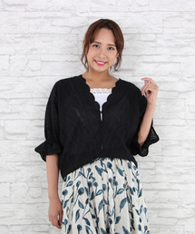 スカラップ刺繍キャンディースリーブブラウス【大きいサイズ対応】【9号(M)～19号(5L)】