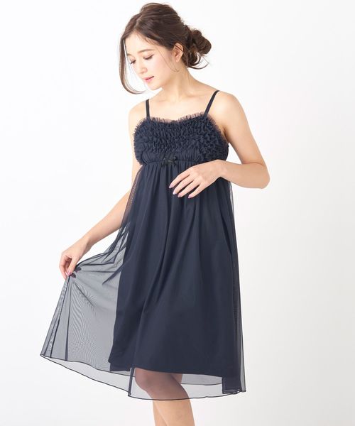 fran de lingerie（フランデランジェリー）の「Roche Furiru フリルキャミワンピース（ルームワンピース・レディース・ネイビー/オフホワイト/ピンク/グレー/ワイン/ダークブルー・M-L）」の9枚目の写真