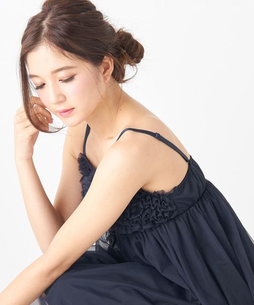 fran de lingerie（フランデランジェリー）の「Roche Furiru フリルキャミワンピース（ルームワンピース・レディース・ネイビー/オフホワイト/ピンク/グレー/ワイン/ダークブルー・M-L）」の14枚目の写真
