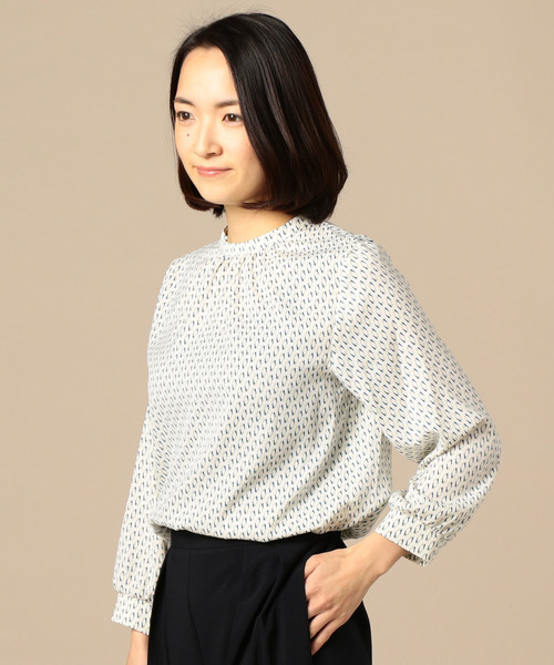 幾何柄スタンドネックブラウス/洗える/WEB限定サイズあり