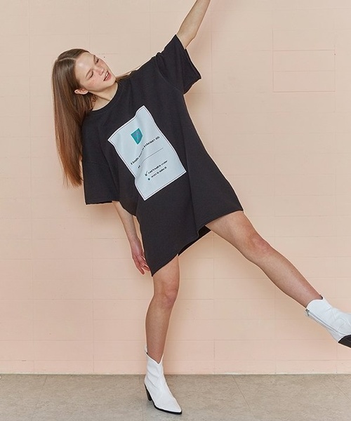RSVP(アールエスブイピー)の「【RSVP】インビテーション プリント ジャージ ワンピース(Tシャツ/カットソー)」|ブラック