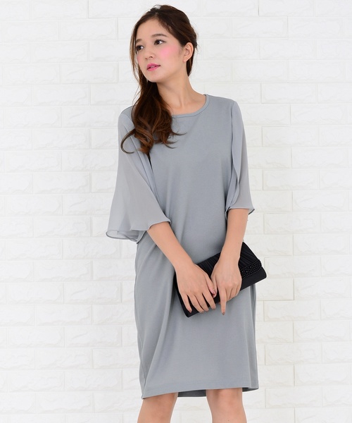 セール】シースルーフリル袖膝丈ドレス・ワンピース（ドレス）｜Lace  