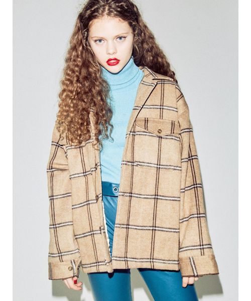 【美品】rosymonster ベビーフリルウールライクシャツジャケット 美品】rosymonster ベビーフリルウールライクシャツジャケット