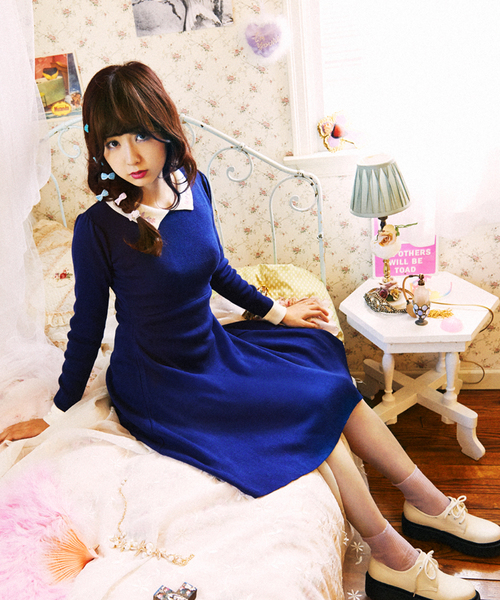 WEGO（ウィゴー）の「WEGO/AMOコラボニットワンピース（ワンピース・レディース・サックスブルー/ネイビー・FREE）」の2枚目の写真