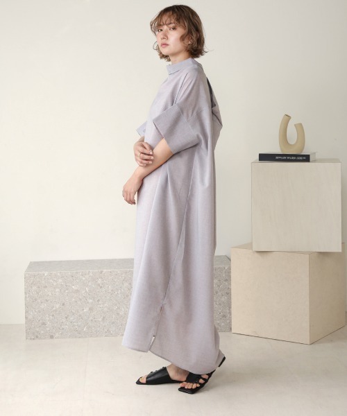 Bab(バブ)の「【WEB限定】ウェーブボタンロール衿変形ロングワンピース(ワンピース・レディース・ライトグレー/モカ/アイボリー/ベージュ/カーキ・38)」の20枚目の写真