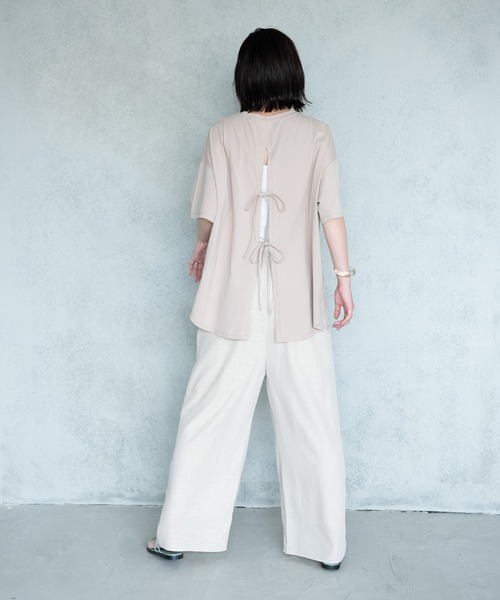 Aunt Marie's(アントマリーズ)の「バックスリットシルケットTシャツ【AUNT MARIE'S 】(Tシャツ/カットソー・レディース・ホワイト/ブラック/ベージュ/ライトグリーン・FREE)」の8枚目の写真