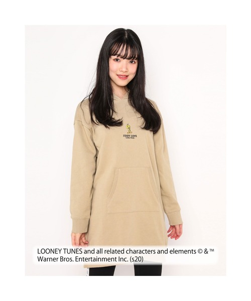セール Ziddy ニコ プチ掲載 ルーニーテューンズ コラボ トゥイーティー 刺繍 フード付き ワンピース ワンピース Ziddy ジディ のファッション通販 Zozotown