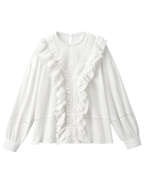 GeeRA（ジーラ）の「レース使いフリルブラウス（シャツ/ブラウス・レディース・オフホワイト/ブラック・LARGE/MEDIUM/X-LARGE）」の3枚目の写真