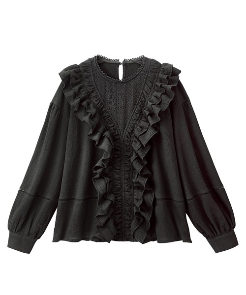 GeeRA（ジーラ）の「レース使いフリルブラウス（シャツ/ブラウス・レディース・オフホワイト/ブラック・LARGE/MEDIUM/X-LARGE）」の4枚目の写真