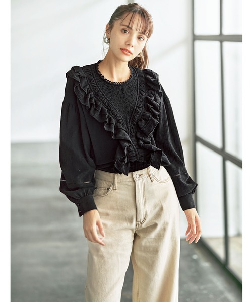 GeeRA（ジーラ）の「レース使いフリルブラウス（シャツ/ブラウス・レディース・オフホワイト/ブラック・LARGE/MEDIUM/X-LARGE）」の11枚目の写真