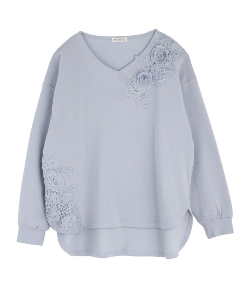 axes femme（アクシーズファム）の「立体モチーフレースＰＯ（Tシャツ/カットソー・レディース・サックスブルー/ブラック/ベージュ・MEDIUM）」の2枚目の写真