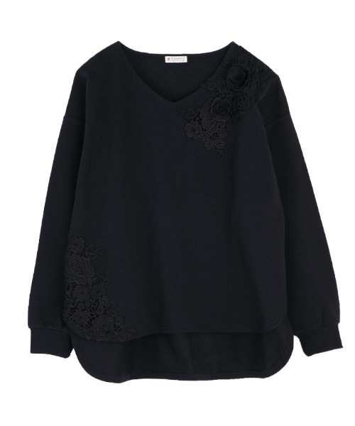 axes femme（アクシーズファム）の「立体モチーフレースＰＯ（Tシャツ/カットソー・レディース・サックスブルー/ブラック/ベージュ・MEDIUM）」の3枚目の写真