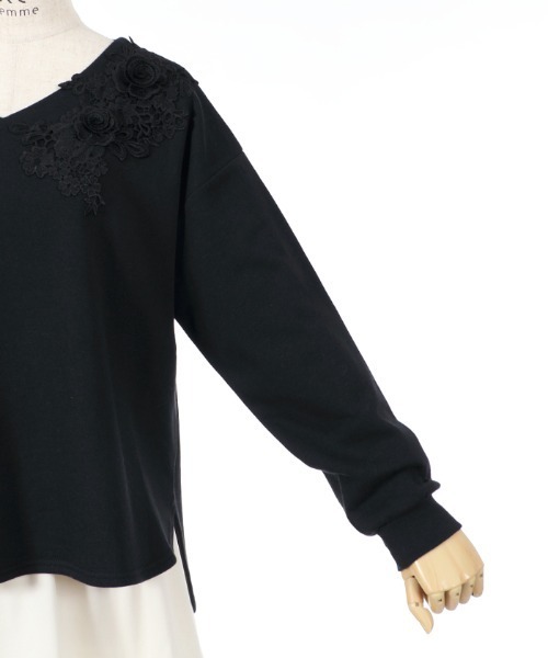 axes femme（アクシーズファム）の「立体モチーフレースＰＯ（Tシャツ/カットソー・レディース・サックスブルー/ブラック/ベージュ・MEDIUM）」の13枚目の写真