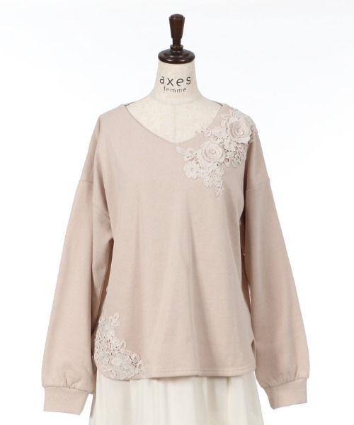 axes femme（アクシーズファム）の「立体モチーフレースＰＯ（Tシャツ/カットソー・レディース・サックスブルー/ブラック/ベージュ・MEDIUM）」の14枚目の写真