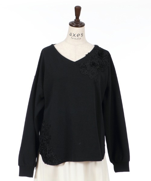 axes femme（アクシーズファム）の「立体モチーフレースＰＯ（Tシャツ/カットソー・レディース・サックスブルー/ブラック/ベージュ・MEDIUM）」の4枚目の写真