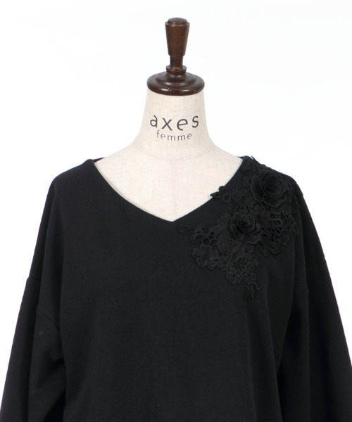 axes femme（アクシーズファム）の「立体モチーフレースＰＯ（Tシャツ/カットソー・レディース・サックスブルー/ブラック/ベージュ・MEDIUM）」の7枚目の写真