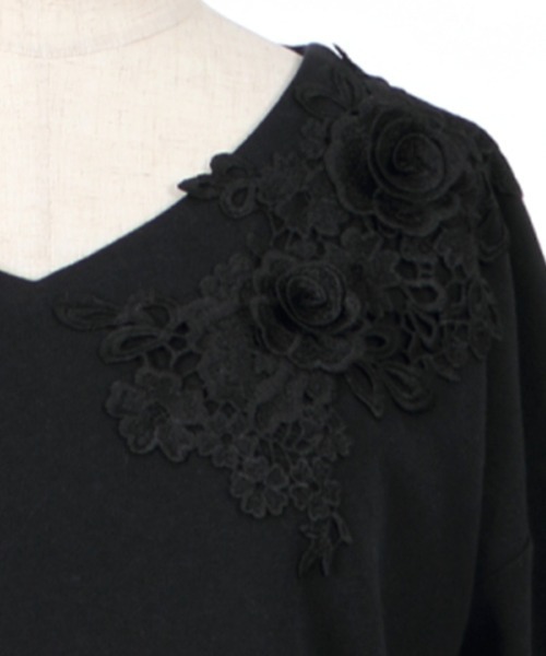 axes femme（アクシーズファム）の「立体モチーフレースＰＯ（Tシャツ/カットソー・レディース・サックスブルー/ブラック/ベージュ・MEDIUM）」の9枚目の写真