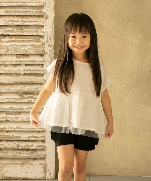 Rora(ローラ)の「メル トップス(2color)(Tシャツ/カットソー・キッズ・ブラック/ホワイト・140/120/100/130/110)」の1枚目の写真