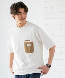 coen | へリンボンポケットハーフスリーブTシャツ(Tシャツ/カットソー)