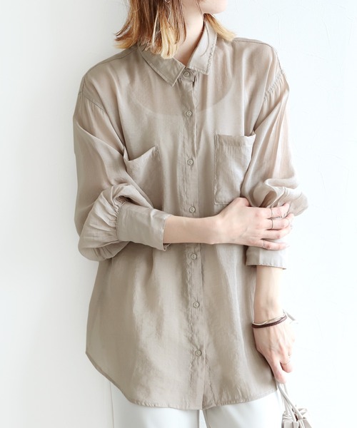 reca（レカ）の「シアーボイルCPOシャツ（シャツ/ブラウス・レディース・オフホワイト/イエロー/グレイッシュベージュ・M）」の2枚目の写真