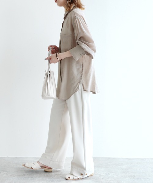 reca（レカ）の「シアーボイルCPOシャツ（シャツ/ブラウス・レディース・オフホワイト/イエロー/グレイッシュベージュ・M）」の6枚目の写真