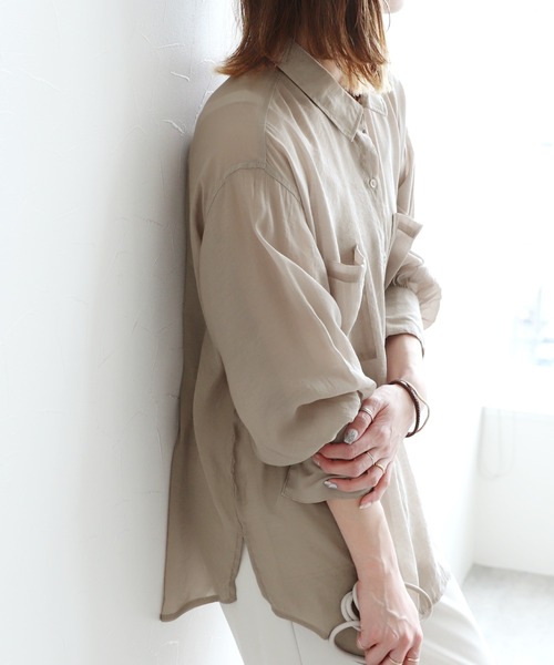 reca（レカ）の「シアーボイルCPOシャツ（シャツ/ブラウス・レディース・オフホワイト/イエロー/グレイッシュベージュ・M）」の9枚目の写真