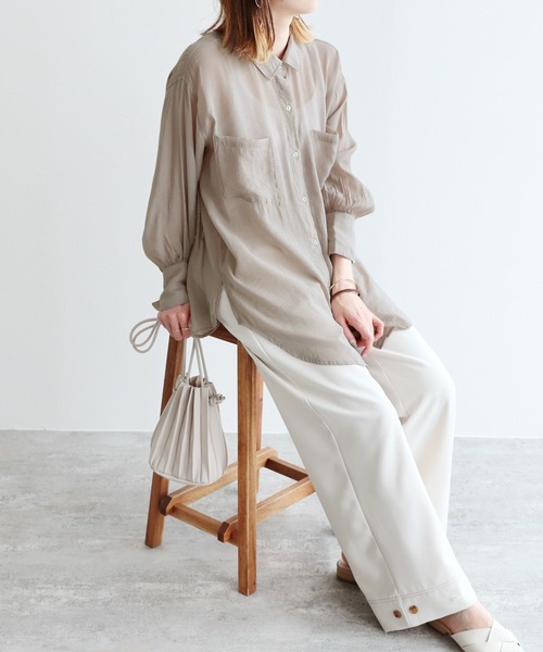 reca（レカ）の「シアーボイルCPOシャツ（シャツ/ブラウス・レディース・オフホワイト/イエロー/グレイッシュベージュ・M）」の11枚目の写真