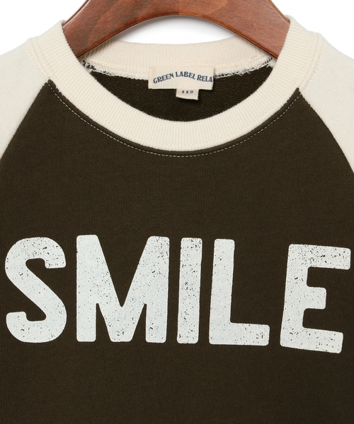 green label relaxing（グリーンレーベルリラクシング）の「【KIDS】ウラケ SMILE ラグラン ロングスリーブ（スウェット・キッズ・オリーブ/ネイビー・95/125/115/105/135）」の4枚目の写真