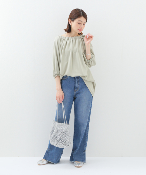 Simplicite(サンプリシテ)の「ギャザースリーブバックシャンプルオーバー(Tシャツ/カットソー・レディース・ホワイト/チャコールグレー/カーキ・FREE)」の17枚目の写真