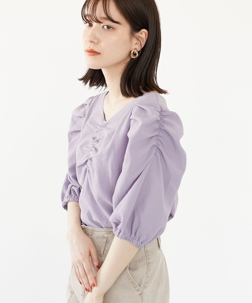 ELENCARE DUE(エレンカーレデュエ)の「・ELENCARE DUE 2wayジャカードブラウス*(シャツ/ブラウス・レディース・ブラック/パープル/イエロー/アイボリー・FREE)」の4枚目の写真