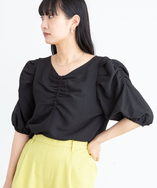 ELENCARE DUE(エレンカーレデュエ)の「・ELENCARE DUE 2wayジャカードブラウス*(シャツ/ブラウス・レディース・ブラック/パープル/イエロー/アイボリー・FREE)」の3枚目の写真